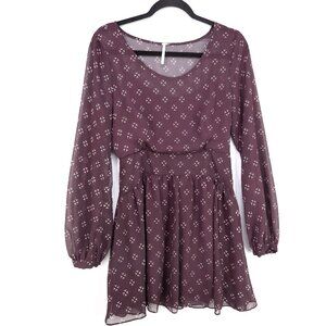 Free People Mini Dress Women's Small Boho Baby Dee Layered Long Sleeve Chiffon